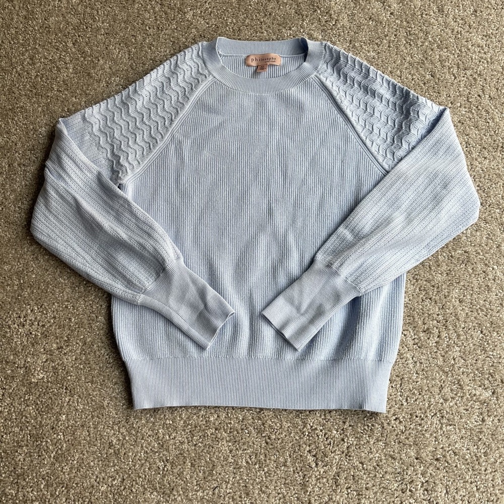 Philosophy Republic Clothing Sweater Womens M Blue Cable Raglan Crew Long Sleeve